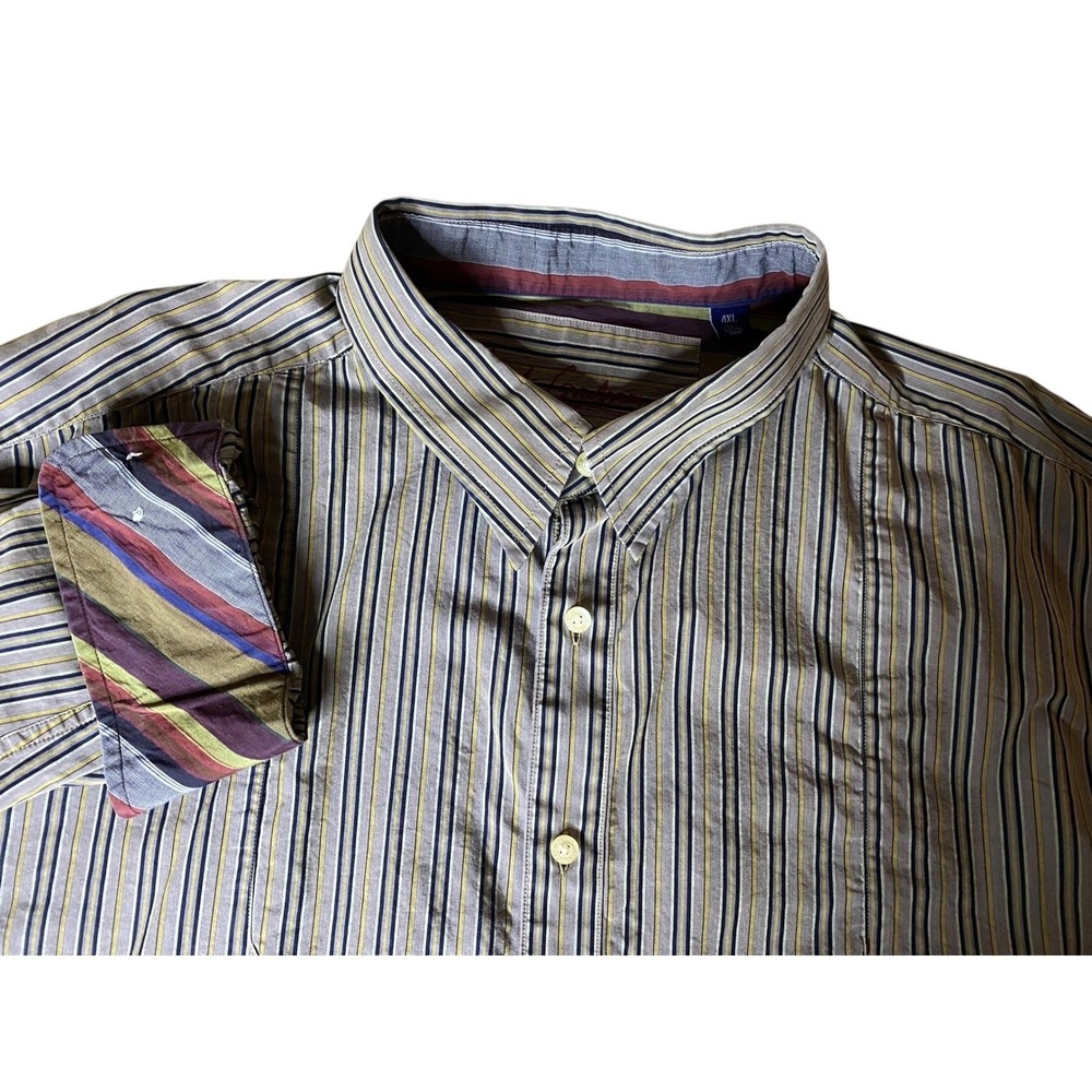 Robert Graham Men's 4XL Gray Striped Flip Cuff Button Down Shirt Cotton